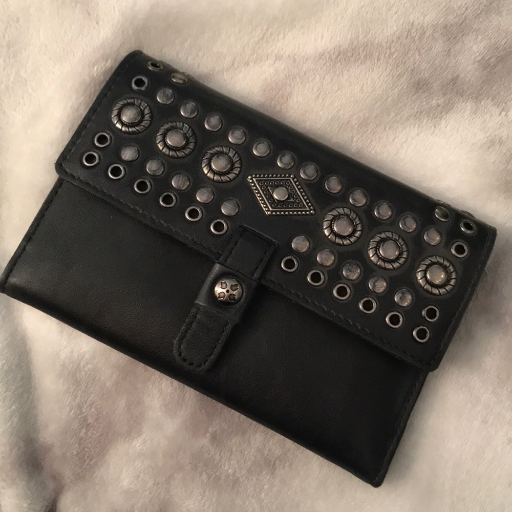 Black Leather Studded Patricia Nash Clutch Wallet
